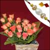Pearl Rakhi with Orange Roses - Click here to View more details about this Product
